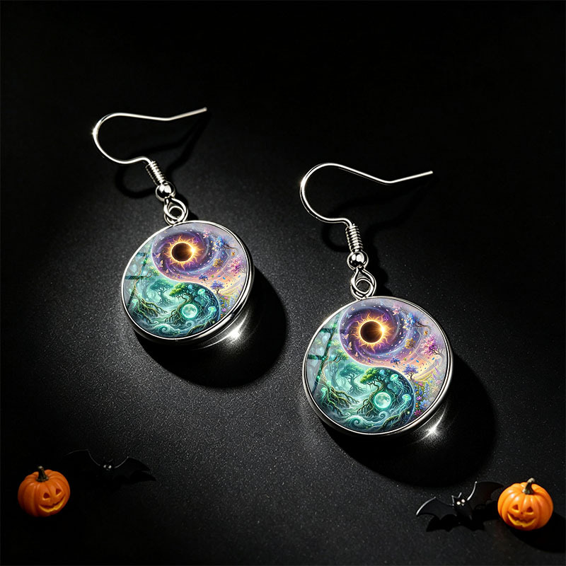 3pc Yin Yang Necklace & Earrings Set, Unisex Design